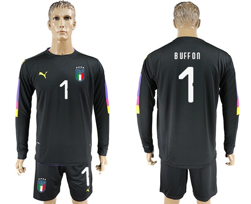 Italy #1 Buffon Black Long Sleeves Goalkeeper Soccer Country Jersey - Click Image to Close
